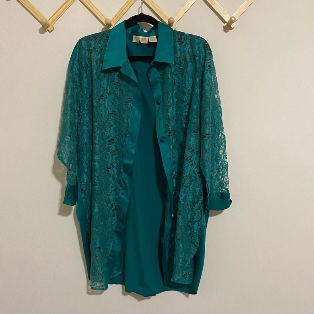 Victorias Secret Gold Label Emerald Green Lace Sleep Shirt size Small